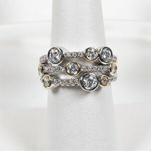 Stainless Steel Gold Plated Fashion Mixed Tone CZ Ring Various Sizes